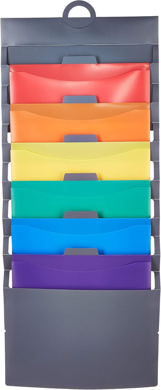 Amazon Basics 36-inch Hanging File Folders, Space Saving Multicolor Organization System with Pockets, Portable Letter Size Paper Storage for Home Office, School & Classroom