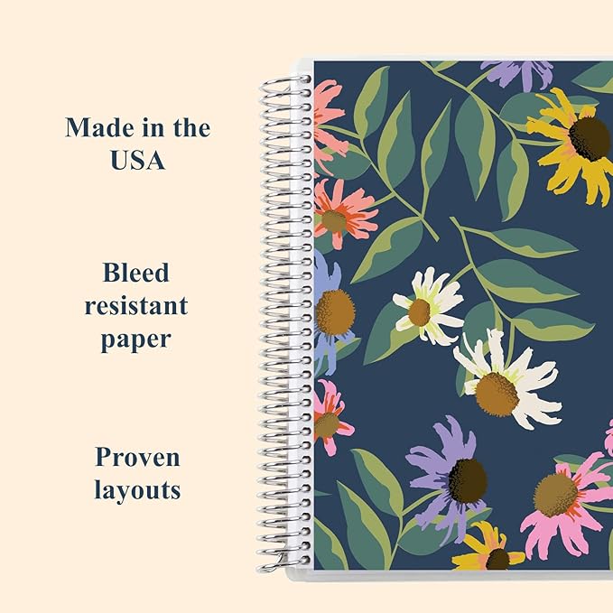 Erin Condren 7” x 9” Lined Spiral Notebook, College-Ruled Layout with 80 Lb. Paper, Daisy Blooms Cover, 160 Lined Notebook Pages, Platinum Coil, Stickers Included