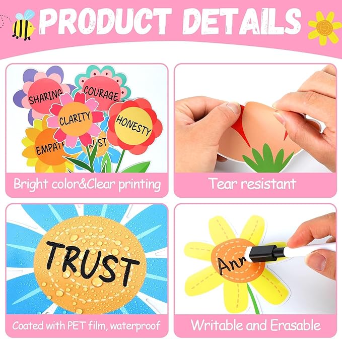 Qyeahkj Spring Bulletin Board Decorations Set Butterfly & Flower Cutouts Reusable Motivational Pastel Floral Classroom Office Home Wall Decor for Teachers Nursery Spring Party Backdrop (Easy-Install)