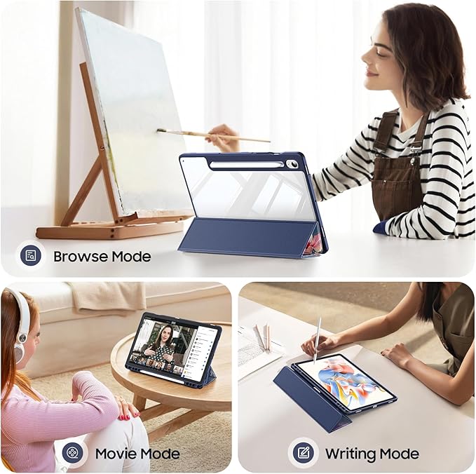 Fintie Hybrid Slim Case for Samsung Galaxy Tab S10 Lite/ S10 FE/ S9 FE 10.9 Inch/Tab S9 11 Inch with S Pen Holder, Shockproof Cover with Clear Transparent Back Shell, Auto Wake/Sleep,Blooming Hibiscus