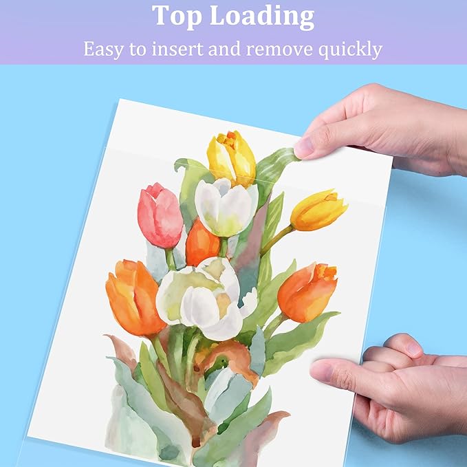AKONEGE 100 Pack No Holes Sheet Protectors 8.5 x 11 Inch Letter Size Page Protectors for Documents, Prints, Top Loading Heavyweight Clear View Plastic Sleeves for Papers, Artworks, Photos