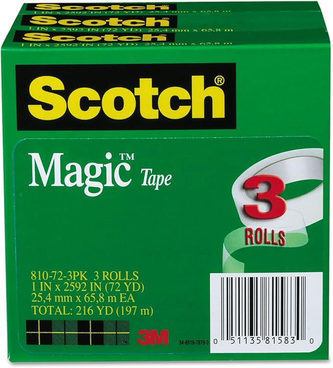 Scotch 810723PK Magic Tape Refill, 1-Inch x 2592-Inch, 3-Inch Core, 3/Pack