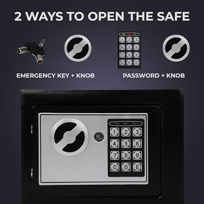 Darice Safe Box for Money – Safe with Electronic Combination Lock and Emergency Key – Cash Safe with Money Slot – Ideal for Documents, Cash, Jewelry (7.9" x 11.8" x 7.9" Black)