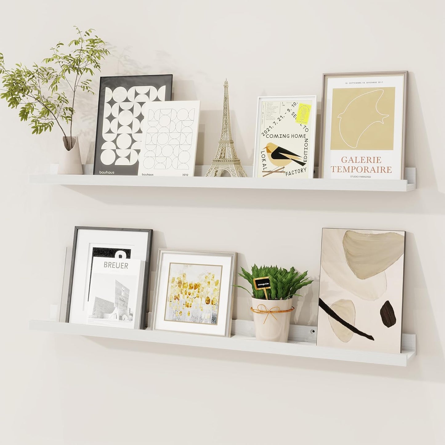 Picture Ledge Shelf, Solid Pine Wood Floating Shelves Set of 2, 32 Inches Nursery Book Shelves for Toys Storage, Kids Bookshelf Wall Mounted for Living Room Bedroom Decor Books Photo Frames, White