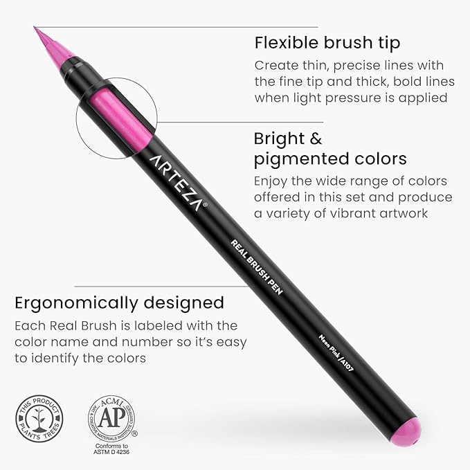 Arteza Watercolor Painting Art Set, Real Brush Pens 24 and Foldable Canvas Paper Bundle, DIY Kit Art Supplies for Artists & Hobby Painters