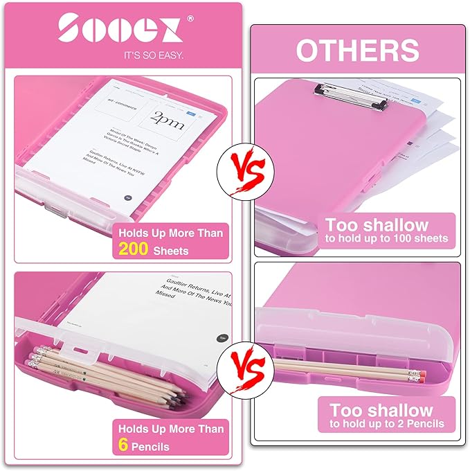 Sooez Clipboard with Storage, Clip Board 8.5 x 11 with Pen Holder, Plastic Organization Case Box for Letter Legal A4 Size Paper, Low Profile Clip, Nurses Teachers Must Haves, School & Office Supplies