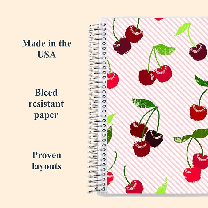 Erin Condren 7” x 9” Lined Spiral Notebook, College-Ruled Layout with 80 Lb. Paper, Cherry Cover, 160 Lined Notebook Pages, Platinum Coil, Stickers Included