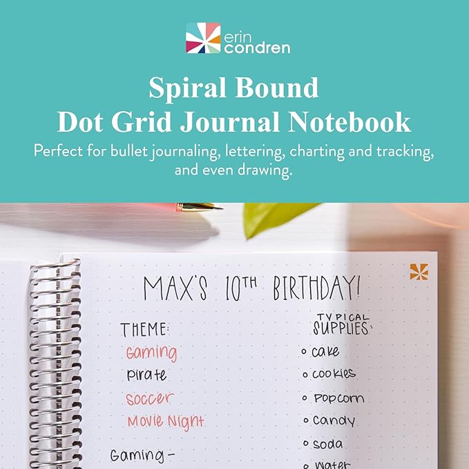 Erin Condren 7x9 Floral Collage Coiled Notebook - dot grid, platinum coil