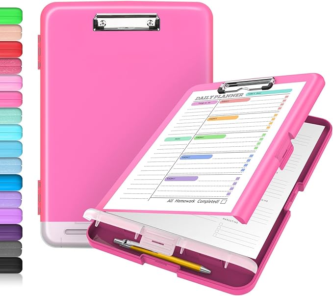Sooez Clipboard with Storage, Clip Board 8.5 x 11 with Pen Holder, Plastic Organization Case Box for Letter Legal A4 Size Paper, Low Profile Clip, Nurses Teachers Must Haves, School & Office Supplies