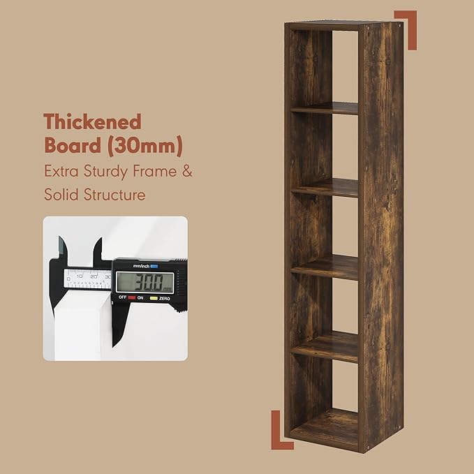 Furinno Cubicle Record Player Stand with Vinyl Storage, 5-Cube 1.2 Extra Thick Vinyl Record Storage, Open Back Media Shelf for CD DVD Blueray Game Disc, for Living Room, Home Office, Amber Pine