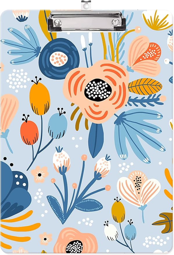 Fashion Clipboard, A4 Letter Size Wooden Decorative Clipboards for Teacher, Nurse, Doctor,Student and Kids, Cute Design for Standard Size 12.2" x 8.9" (C-Pretty Floral Blue)