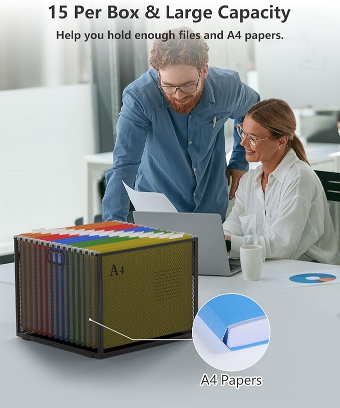Oterri Hanging File Folders, A4 Size with 5 Elegant Colors to Choose, 1/5-Cut Adjustable Tab,15pcs Per Box