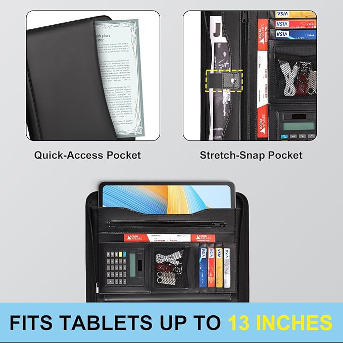 Eshow Portfolio Organizer - 3 Ring Binder with Zipper, Vegan Leather Business Padfolio Folder with Notepad Includes 10 Clear Sheet Protectors for Documents Files for Men Women