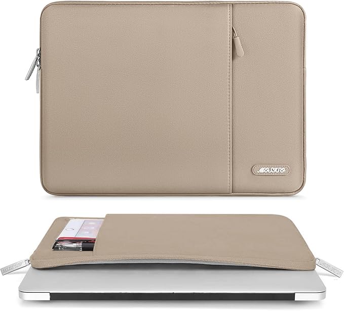 MOSISO Laptop Case 13.3 inch, 13-13.3 inch Laptop Sleeve Compatible with MacBook Air/Pro 13/Pro 14 M5 M4 M3 M2 M1, HP Dell ASUS Lenovo,Polyester Vertical Computer Sleeve Bag with Pocket, Taupe Brown