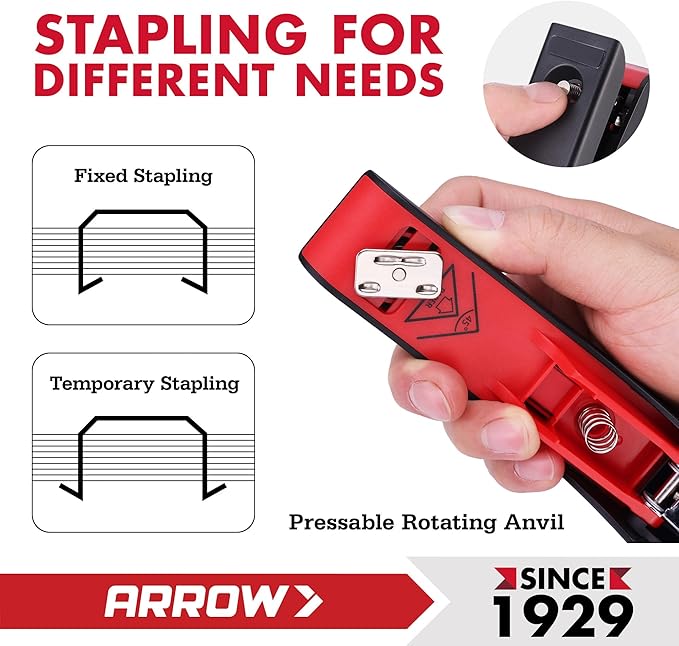 Arrow Office Stapler Set, 25 Sheet Capacity Metal Desk Stapler with 2100 Staples and Staple Remover, Half Strip Design and Non-Slip Base, Spare Staple Storage for Classroom, Office and Home