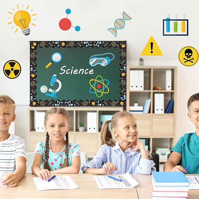 78Pcs Science Classroom Bulletin Board Decorations with Borders, Classroom Decor Paper Cutouts Teacher Must Haves Science Theme Back to School Home Office Decorations