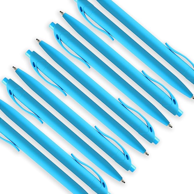 deegtran 100 Pack No Bleed Sky Blue Barrel Click Pens, Wholesale Retractable Ballpoint Pens, Medium Point, Smooth Ink, 1.0MM Black Ink