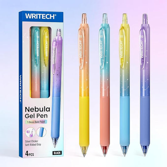 WRITECH Gel Pens Fine Point: 1.0mm Black Ink Retractable 4ct Smooth Writing with Aesthetic Gradient Color Barrel for Journaling Note Taking Silent Click No Smear Nebula Pen Set