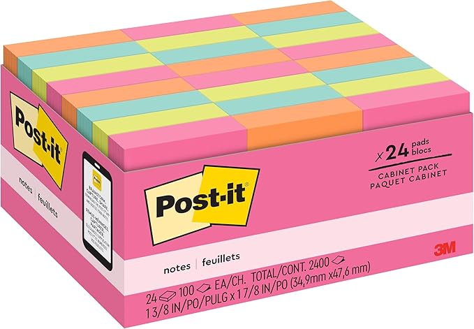 Post-it Mini Notes, 1 3/8 x 1 7/8 in, 24 Pads, America's #1 Favorite Sticky Notes, Poptimistic Post-it Notes, Power Pink, Aqua Blue, Vital Orange, Neon Green, Guava Pink (3 Pack)