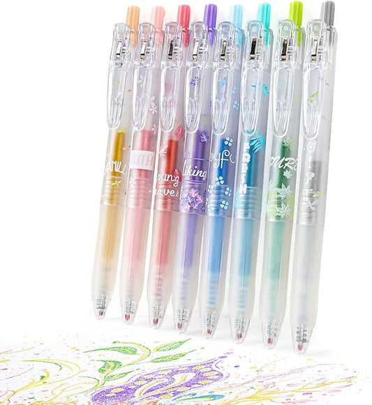Glitter Gel Pens 8 Color Retractable Glitter Pens Set 0.7mm Colored Gel Pens for Journaling Coloring Drawing Art Supplies Planner Accessaries