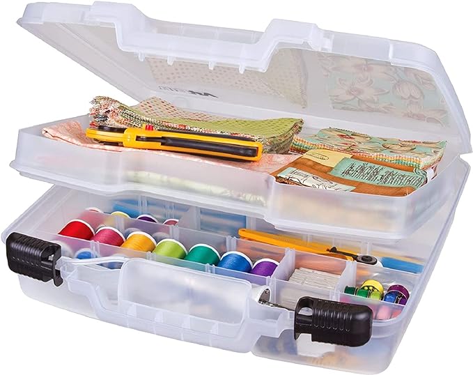 ArtBin 6962AB Quick View Deep Base Carrying Case with Removable Dividers and Tray, Portable Art & Craft Storage Box, 15", Clear