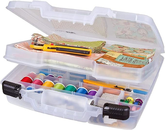 ArtBin 6962AB Quick View Deep Base Carrying Case with Removable Dividers and Tray, Portable Art & Craft Storage Box, 15", Clear