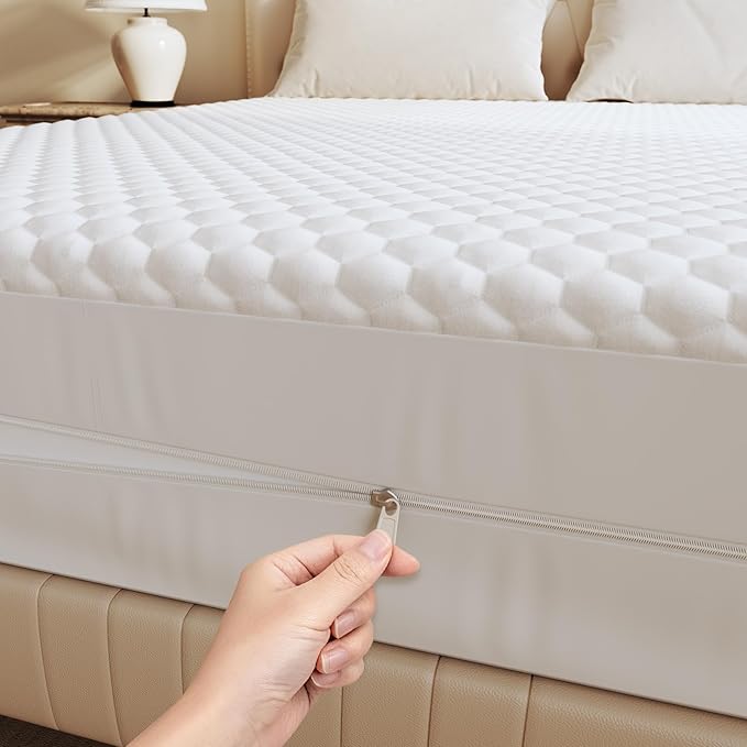 OhGeni 100% Waterproof Zippered Mattress Protector,Queen Size Mattress Encasement,Pet Hair & Bedwetting Resistant,Cooling Breathable Fitted Sheets,Non-Slip Deep Pocket,Washable Noiseless for Bedroom
