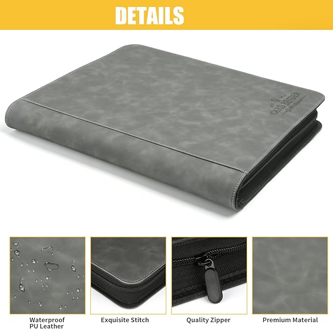 Toploader Binder,Toploader Hard Cases, 9-Pocket Pages Sleeves Hold up 288 Cards.Toploader Card Binder with Sleeves for “3×4” rigid，Card Holder(grey)