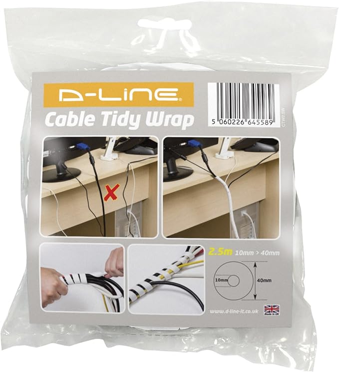 D-Line 8.2ft White Cord Wrap, Spiral Cable Sleeve, Expands 0.39-1.5in Diameter, Wrap by Hand - White