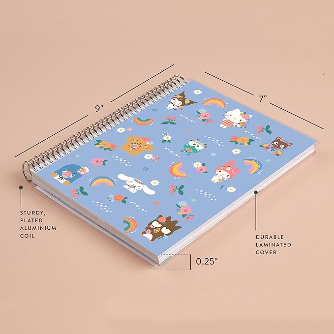 Erin Condren Designed 7x9 Hello Kitty & Friends Rainbow Days Spiral Notebook | Productivity, College Ruled Lines & Checklist for List-Making | 160 pages, 80 lb, Premium Paper