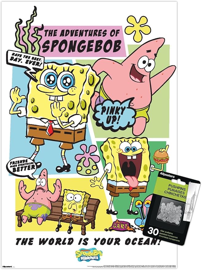Nickelodeon SpongeBob SquarePants - Ocean Comic Wall Poster with Push Pins, 22.4L" x 14.7W", Premium Poster & Push Pin Bundle