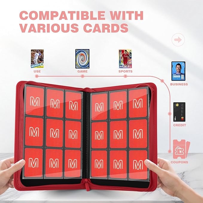 Trading Card Binder with 9 Side Loading Pocket Card Album Hold Up to 540 Cards PU Card Collection Binder, Collectible Albums Card Folder for MTG, TCG, Sports Cards（9-Red）