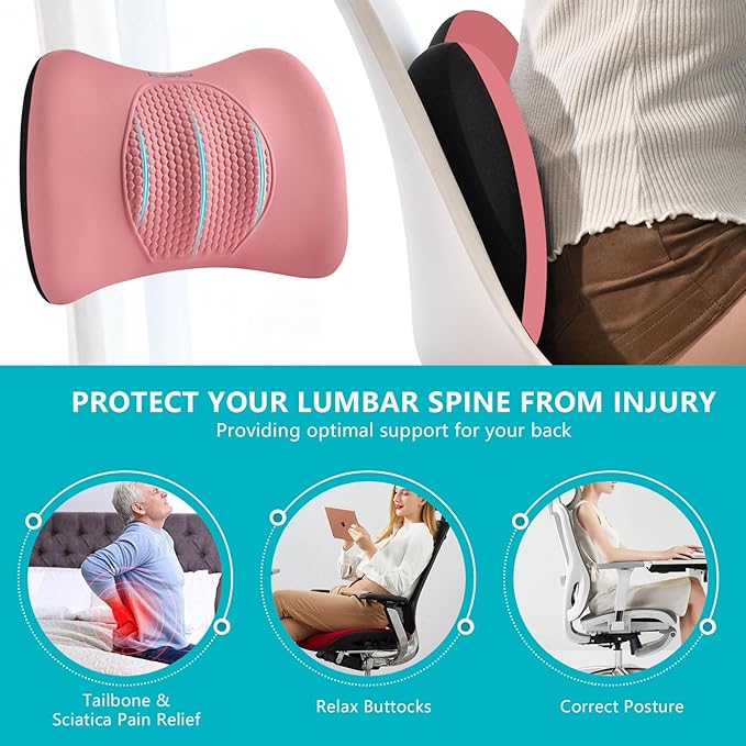 FLORICH Car Seat Cushion and Back Support for Office Chair Memory Foam Chair Cushions Pressure Relief Seat Pads with Gel Massage Point Lumbar Support(Light Pink)