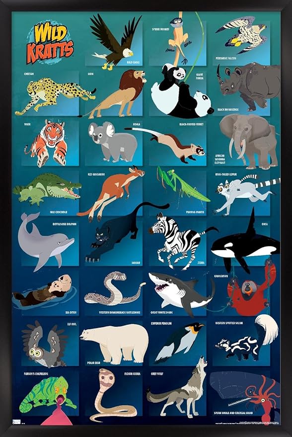 Wild Kratts - Grid Wall Poster, 34L" x 22.4W", Black Framed Version