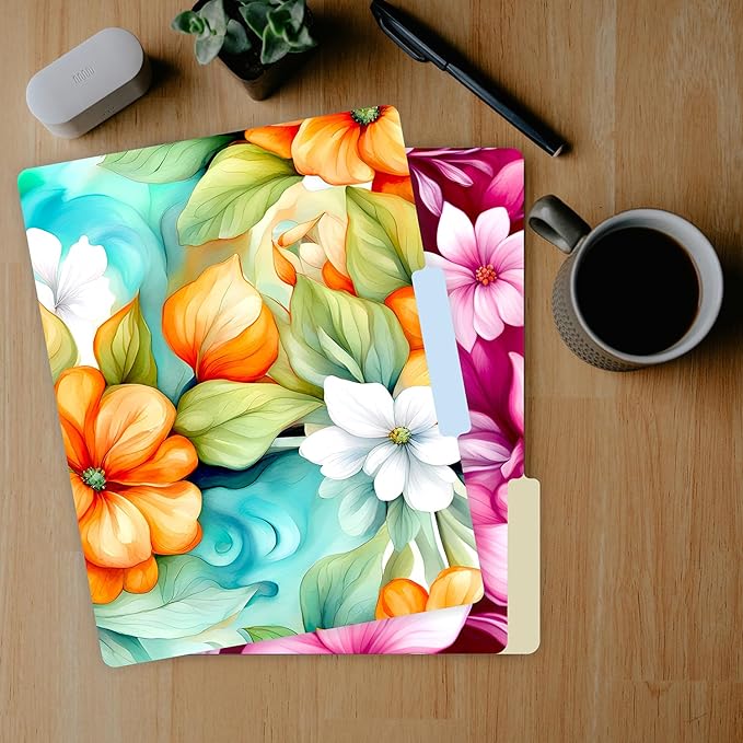 PARTH IMPEX 12 Pack Decorative Floral File Folders, 1/3 Cut Tab with Assorted Positions, Letter Size Paper Holders (9.75” x 11.75”) Matte Finish Laminated, Cute Fancy Folder for Office School Work