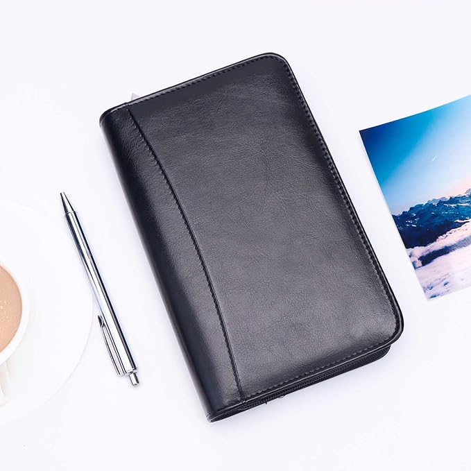 Black A6 Budget Binder Zipper PU Leather Binders Cover Refillable 6 Rings Loose Leaf Binding Cover for Planner Traveller Journal Accessories Supplies (Black A6 Binder)