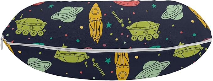 Ambesonne Outer Space Travel Pillow Neck Rest, Galaxy Themed Image with Stars Planets Spacecrafts and Rockets, Memory Foam Traveling Accessory for Airplane and Car, 12", Multicolor