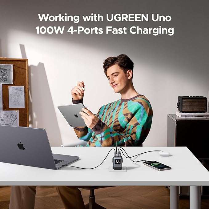 UGREEN Uno 100W USB C Charger, 4-Port GaN Fast Charger with LED Screen, Tech Gifts for Men Women, for MacBook Pro/Air 2025, iPad Pro, iPhone 17/16, Galaxy S25/S24, Pixel 10/9, Steam Deck, ROG Ally