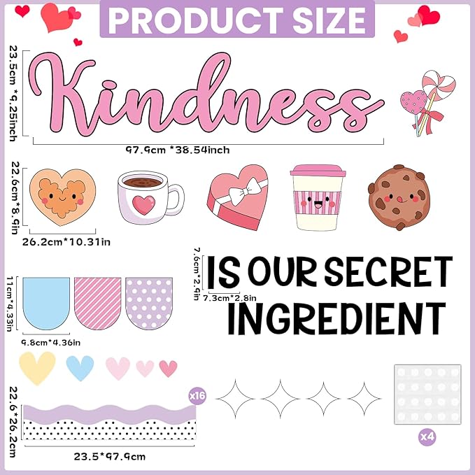 Valentine's Day Bulletin Board Decoration Valentines Coffee Mug Bulletin Board Set Valentine’s Day Kindness Cookie Paper Cutouts Motivational Classroom for School Home Wall Party Decor Supplies