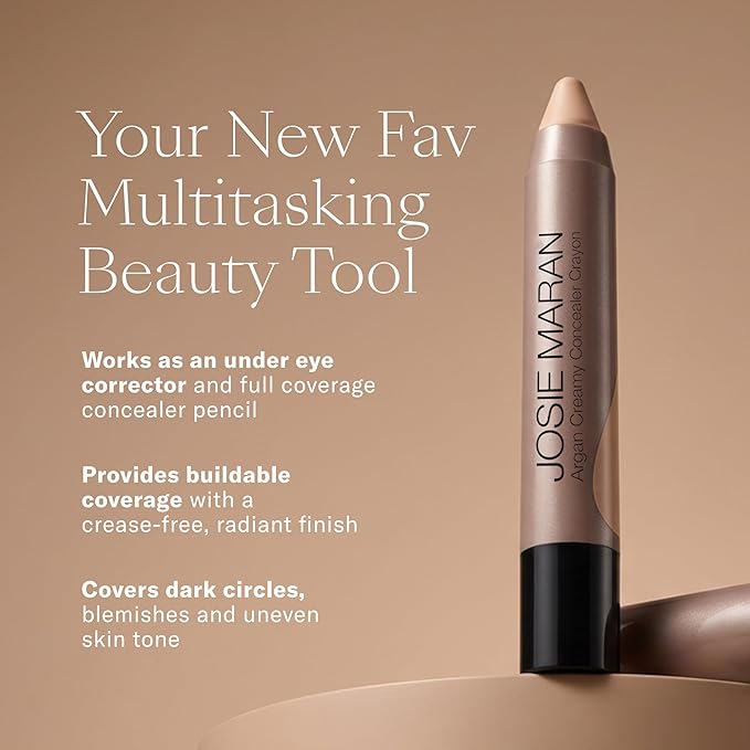 Josie Maran Argan Cream Concealer Crayon - Blemish & Under Eye Concealer Stick - Hydrating Luminous Finish with Buildable Coverage - Non-Comedogenic, Creaseless & Non-Cakey Formula - Dark 1 (0.1 oz)