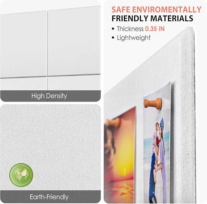 MaxGear Large Cork Board for Wall 36" x 24", White Bulletin Board, 6 Pack Felt Wall Tiles with Pushpins, Cork Boards for Office Pin Board Tack Board Cork Boards