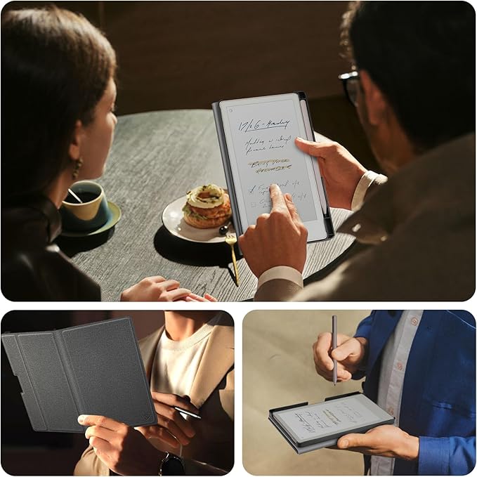 Fintie Case for 7.3" Remarkable Paper Pro Move 2025, [Built-in Pen Holder] PU Leather Hard Back Shell Flip Standing Cover Auto Wake/Sleep with Card Slot, Gray