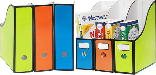 Simple Houseware 6-Pack Magazine File Holder Box, Foldable Cardboard Organizer with Label Slot, Multicolor