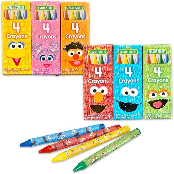 Bulk Sesame Street Crayon Party Favors 30 Individually Wrapped Packs for Kids - Bundle with 100+ Crayons Featuring Elmo, Big Bird, Cookie Monster Plus Stickers, More | Sesame Street Goodie Bag Fillers