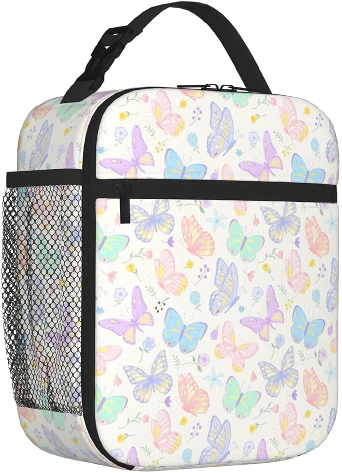 Watercolor Butterflies Insulated Lunch Bag,Kids Lunch Box For Girls Boys Teen,Kid Lunch Box Cooler Bag With Front Pocket For Women Men,Reusable Lunch Tote Bag Lunchbox For School/Work/Picnic/Office