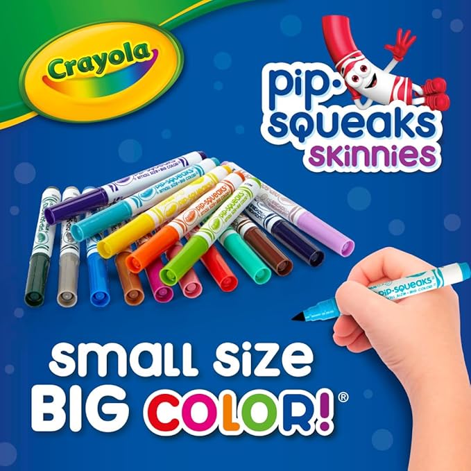 Crayola Pip Squeaks Skinnies Washable Marker Set (16ct), Essential Easter Basket Stuffers, Mini Markers for Toddlers, Thin Coloring Markers for Kids, Spring Crafts Supplies
