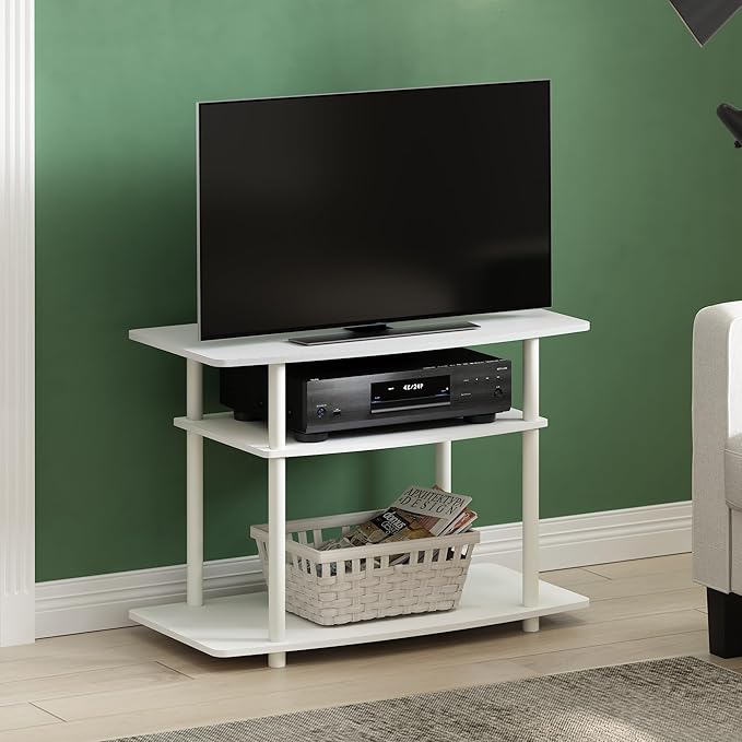 Furinno Turn-N-Tube TV Stand, 3-Tier No Tools Entertainment Center, TV Console for TV up to 32 Inch, for Living Room, Bedroom, White