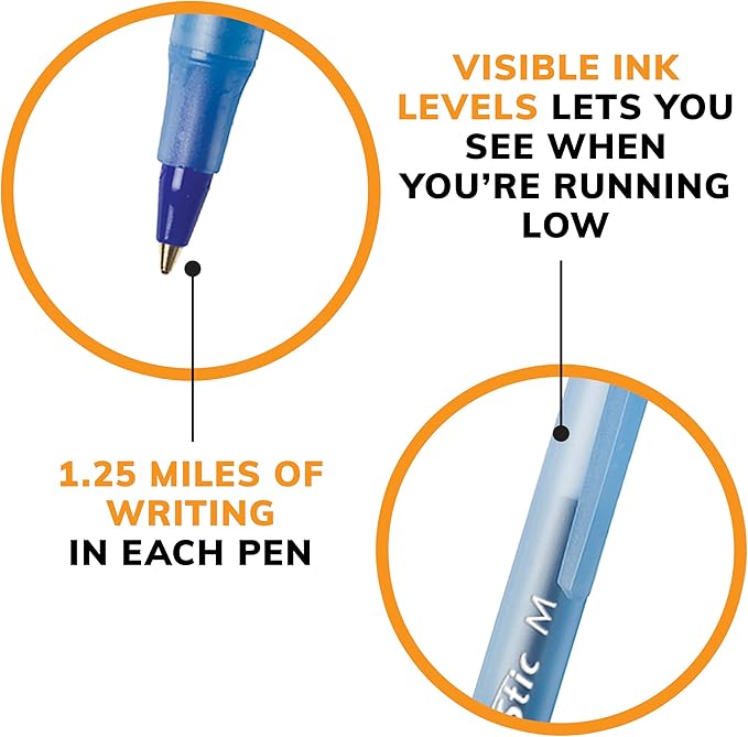 BIC Round Stic Xtra Life Blue Ballpoint Pens, Medium Point (1.0mm), 60-Count Pack of Bulk Pens, Flexible Round Barrel for Writing Comfort, No. 1 Selling Ballpoint Pens (Pack of 2)