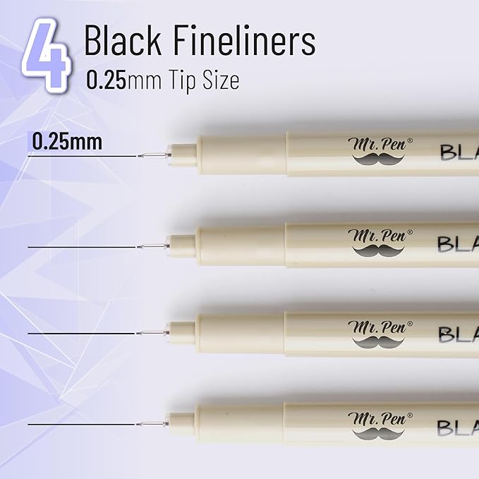 Mr. Pen- Black Fineliners, 0.25mm, 4 Pack, Bible Pens No Bleed, Fine Tip, Ultra Fine, Black Art Pens