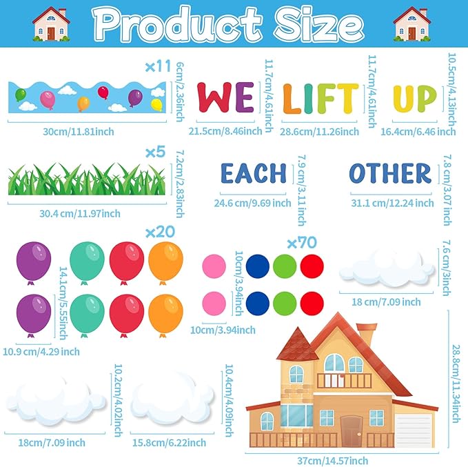 123Pcs Colorful Balloons Bulletin Board Set Mix Adventure Balloon Cloud Cutout Borders Name Tags Decoration Set Classroom Back to School Blackboard Decorations for Preschool Kindergarten Elementary